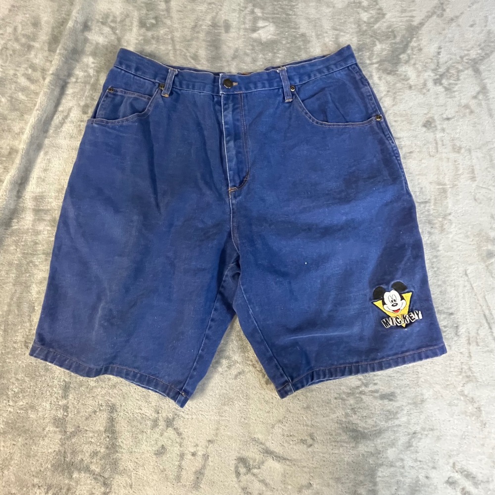 Mickey Unlimited Carpenter Shorts Mens 38 Blue Disney Embroidered Denim Utility